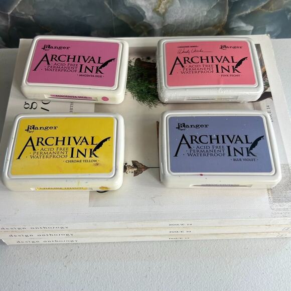 Archival Ink Pad Set of 4 Magenta Pink Yellow Blue Waterproof Acid Free - Picture 1 of 6